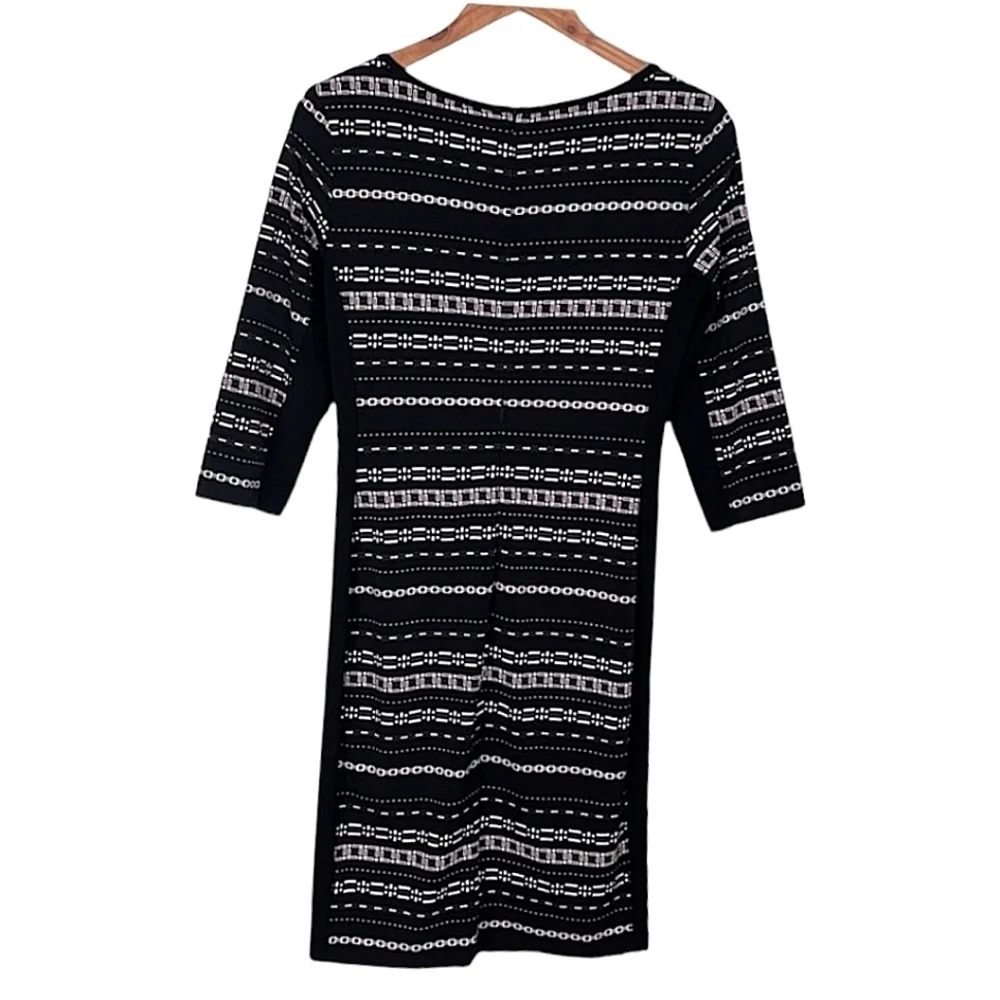 Joseph Ribkoff Chain Print Sheath Dress Size 8 3/4 Sleeve Ruching Dressy Career